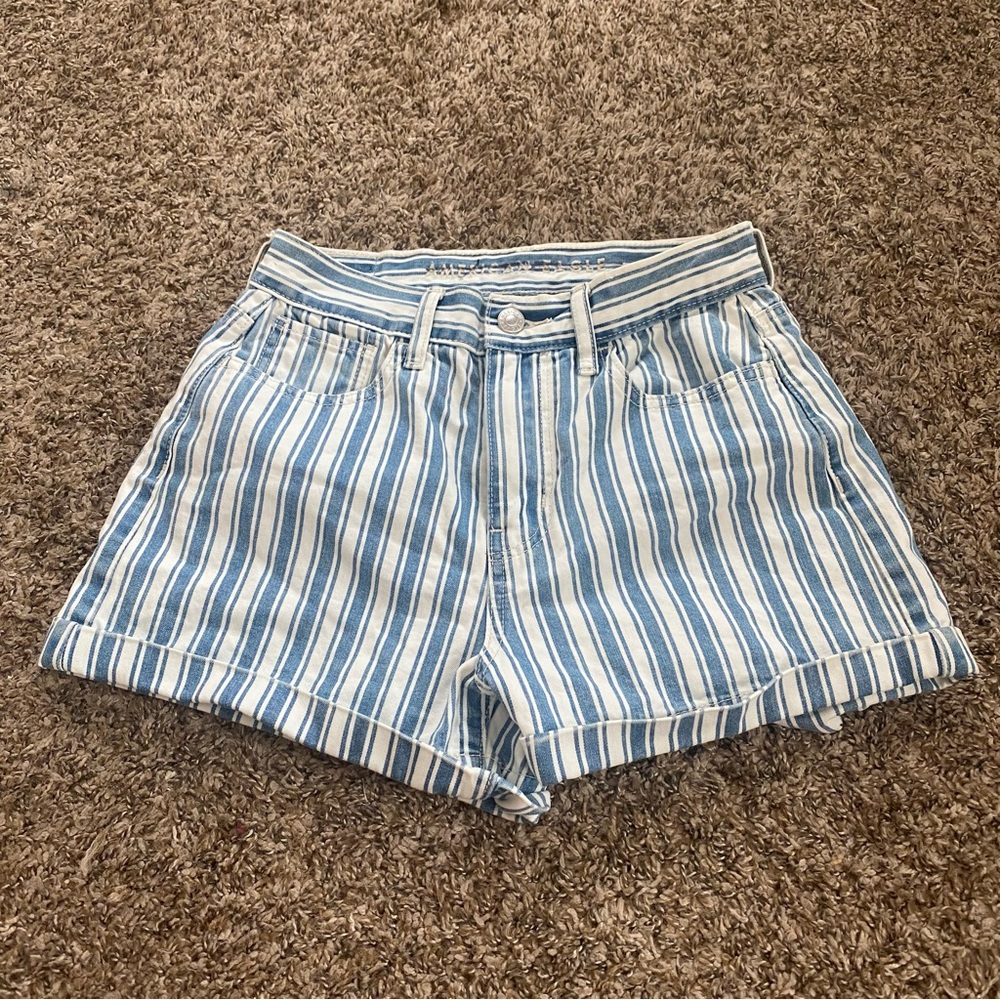 AE pinstripe denim mom shorts